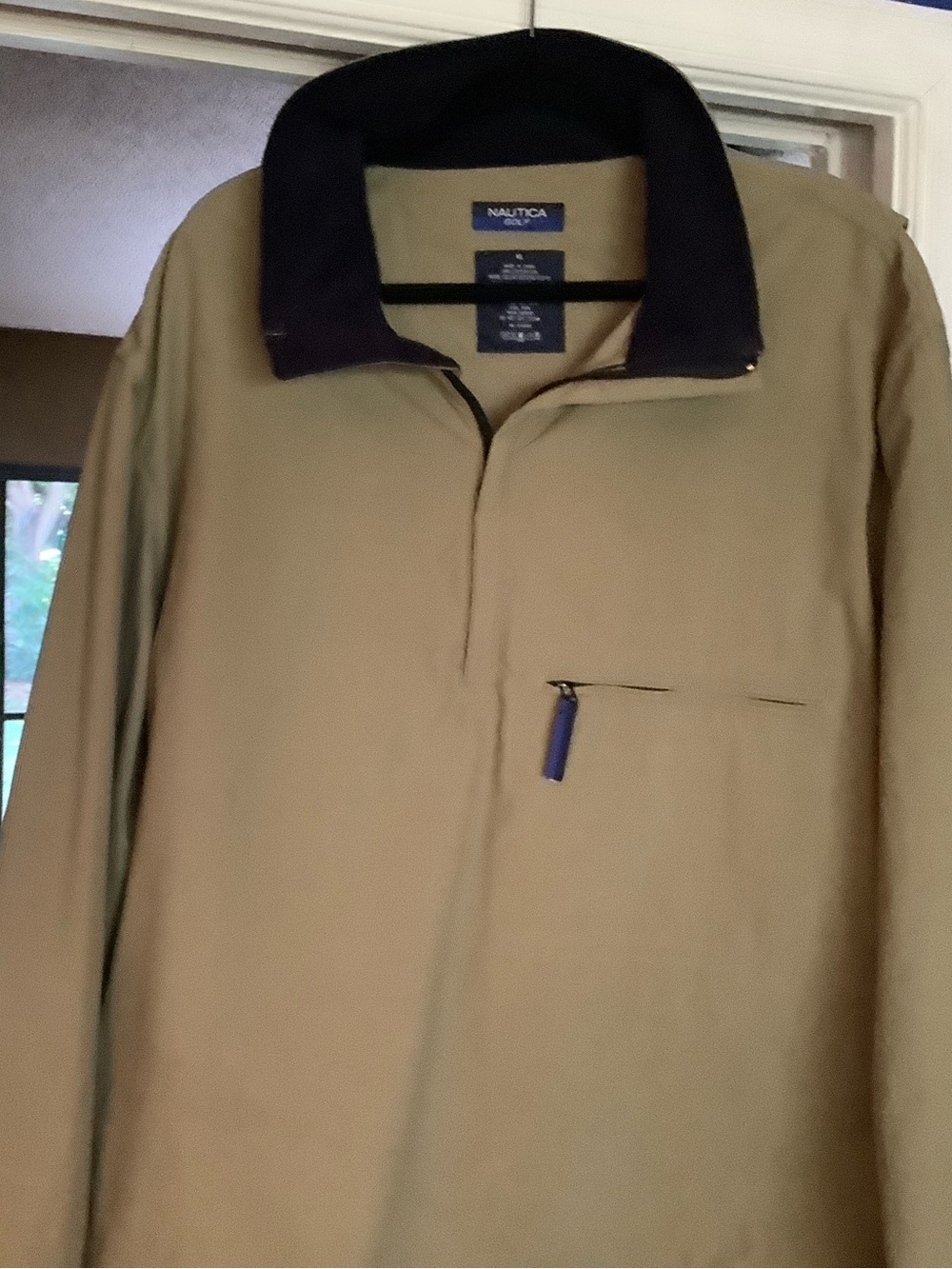 Nautica Two-Tone Golf Jacket in Tan and Navy. XL